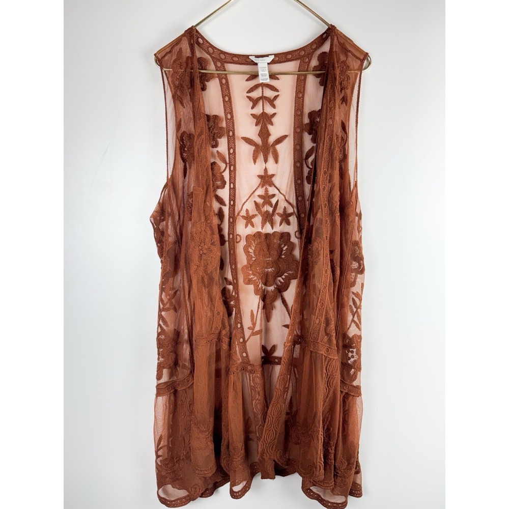 Kimono Boho Western Whimsigoth Sz 3X Floral Embroidered Sheer Duster - Picture 2 of 6